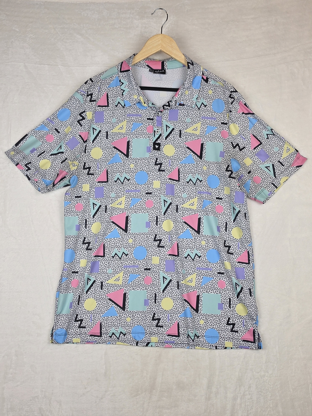 Bad Birdie Golf Polo Mens XL 80s Memphis Geometric Print Performance Shirt